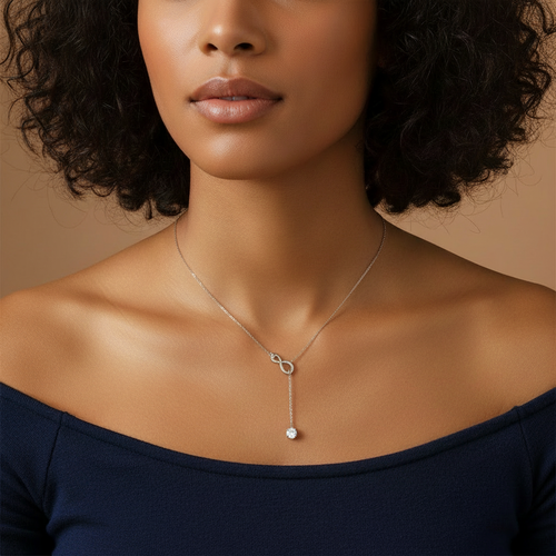 1 karaat moissanite (lab diamant) ketting | 925 sterling zilver, Y-lariat ketting, Rhodium verguld