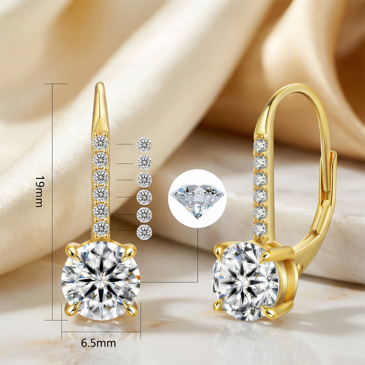 2,0 karaat moissanite (lab diamant) oorbellen | 925 sterling Zilver, 14k goudverguld