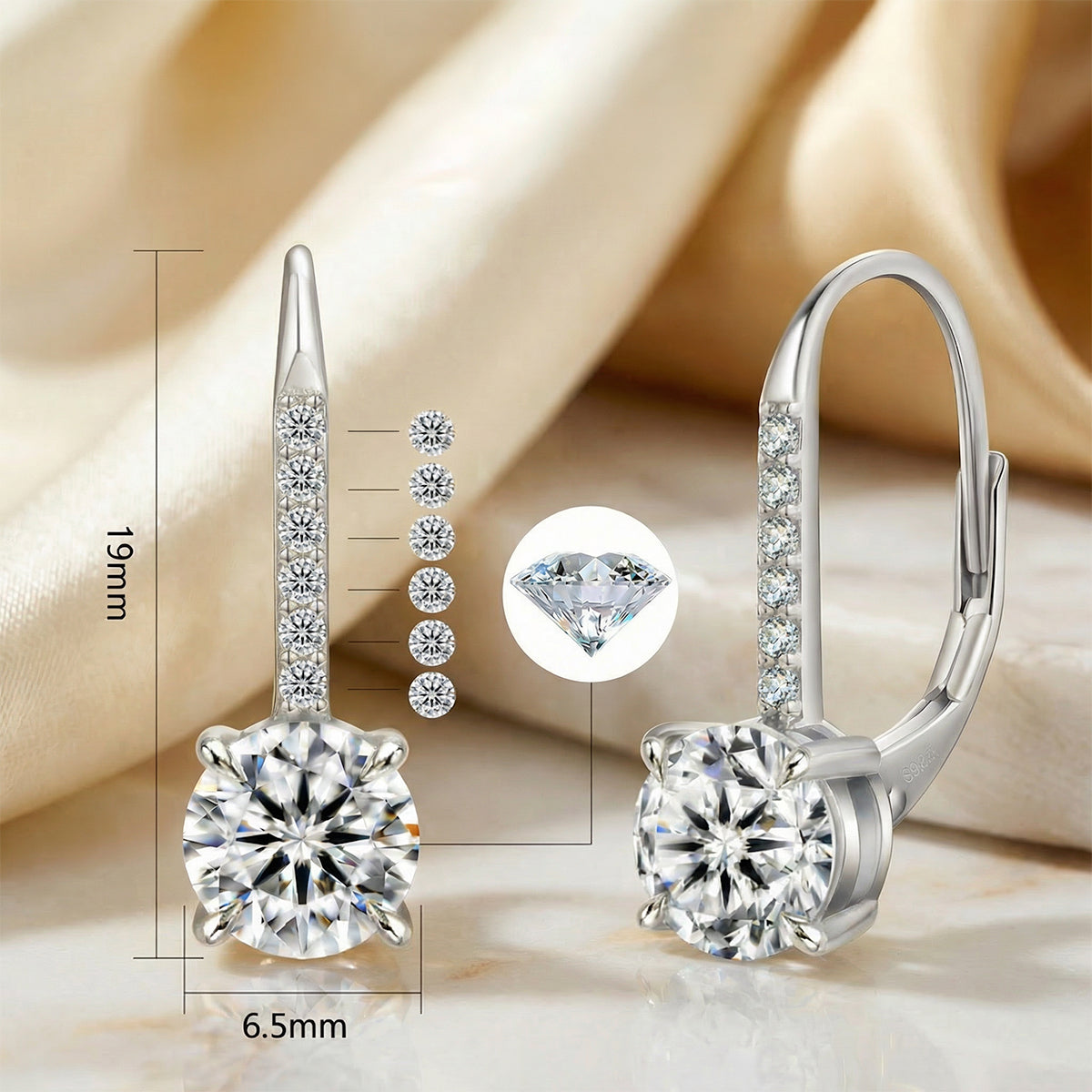 2,0 karaat moissanite (lab diamant) oorbellen | 925 sterling Zilver, 14k Witgoudv erguld toegevoegd