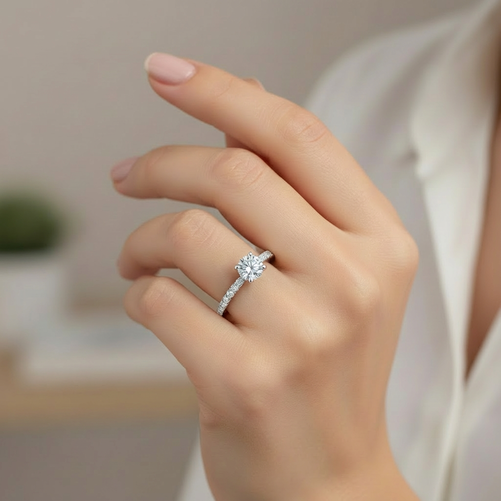 1 karaat moissanite (lab diamant) ring | 925 sterling zilver en witgoud verguld | Maat 17.25 mm/54