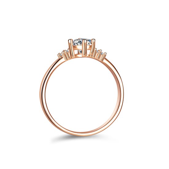Zilveren Moissanite Solitaire Ring roségoudverguld – detailfoto steen en zetting