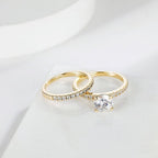 Titanix Dames Ring Set – 2 Karaat Moissanite (Lab-Diamant) met GRA-certificaat – 925 Sterling Zilver – 18k Goud Verguld – Bridal Set –17.25 mm / Maat 54