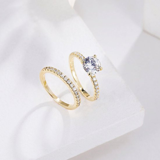 Titanix Dames Ring Set – 2 Karaat Moissanite (Lab-Diamant) met GRA-certificaat – 925 Sterling Zilver – 18k Goud Verguld – Bridal Set –17.25 mm / Maat 54