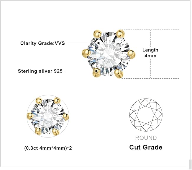 Titanix Oorbellen Dames – 925 Sterling Zilver, 18k Goud­verguld – 1 Karaat Moissanite (Lab-Diamant) met GRA-Certificaat – Luxe Klauw Oorbellen