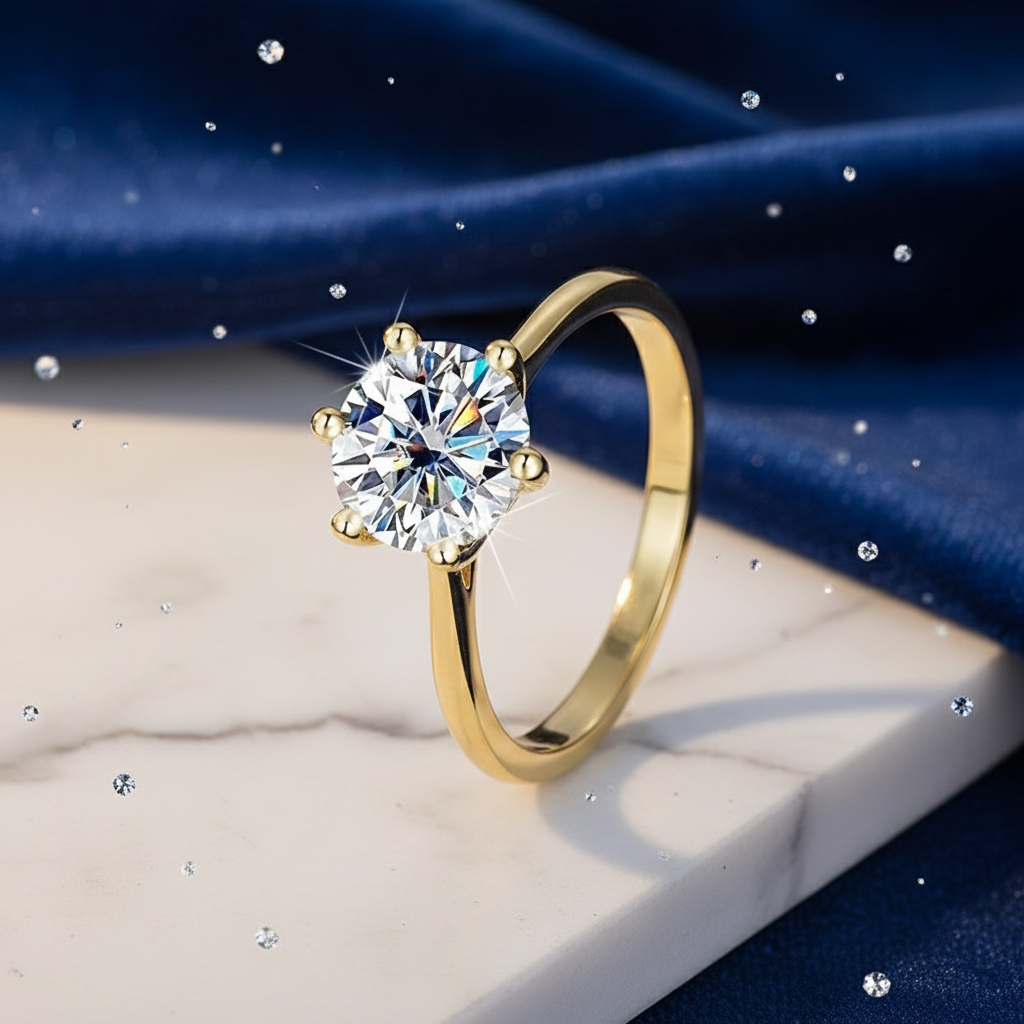 1 karaat moissanite (lab diamant) ring | 925 sterling zilver en 18K goud verguld | Maat  17.25 mm/54