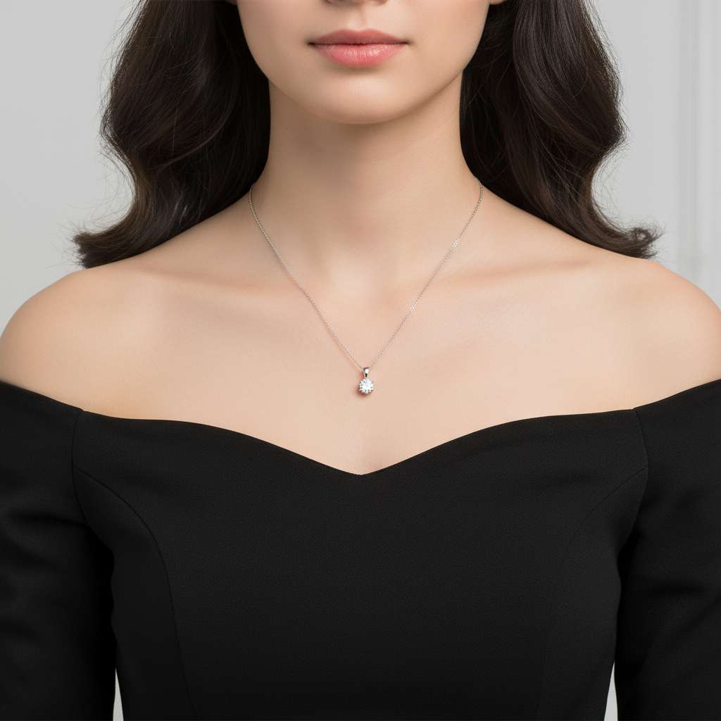 Titanix Ketting Dames – 925 Sterling Zilver, 18k Witgoud­verguld – 1 Karaat Moissanite (Lab-Diamant) met GRA-Certificaat – Mooie Elegante Ketting