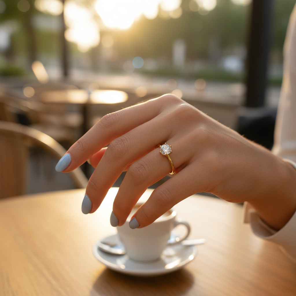 1 karaat moissanite (lab diamant) ring | 925 sterling zilver en 18K goud verguld | Maat  17.25 mm/54