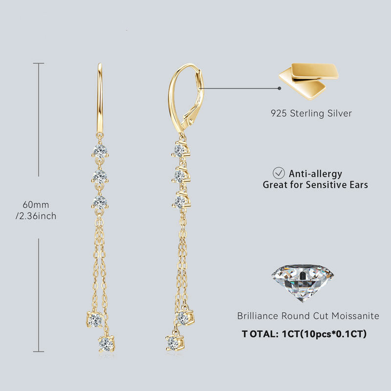 Titanix chain oorbellen – 1 karaat moissanite (lab diamant) – 925 sterling zilver, 18k goudverguld | met GRA-certificaat