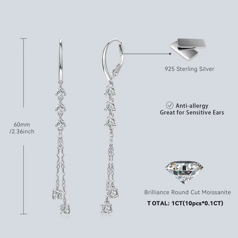 Titanix chain oorbellen – 1 karaat moissanite (lab diamant) – 925 sterling zilver, witgoudverguld | met GRA-certificaat