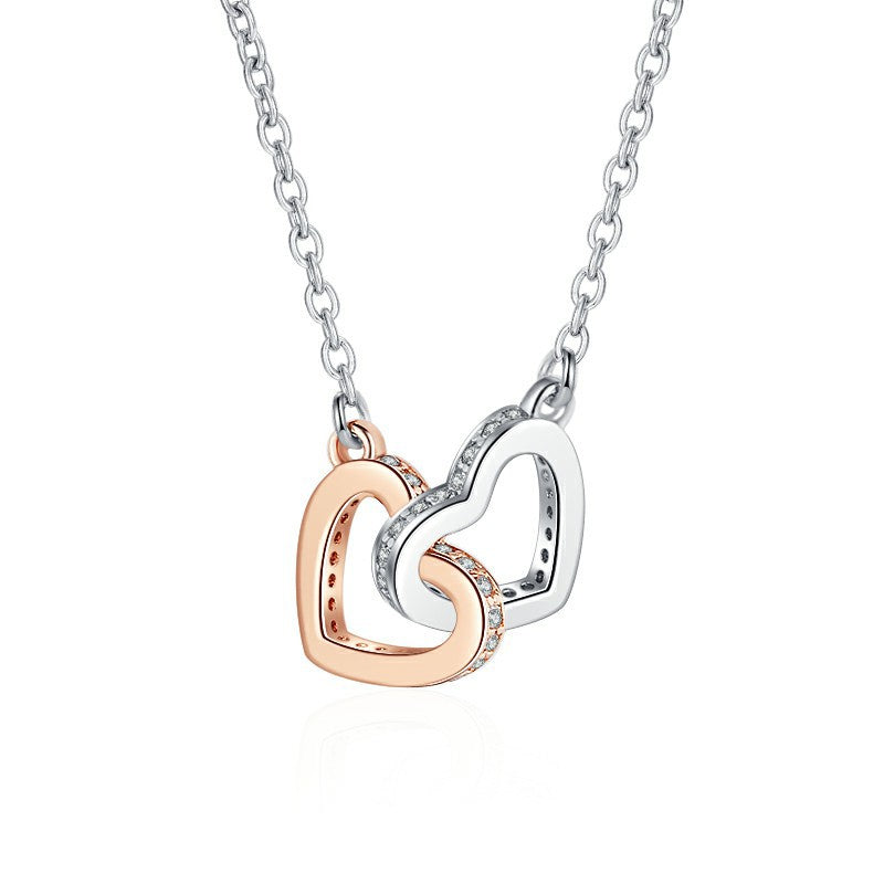 Titanix Ketting Dames – 925 Sterling Zilver – Dubbele Hartjes Rosé-Verguld – Tijdloze Verbondenheid