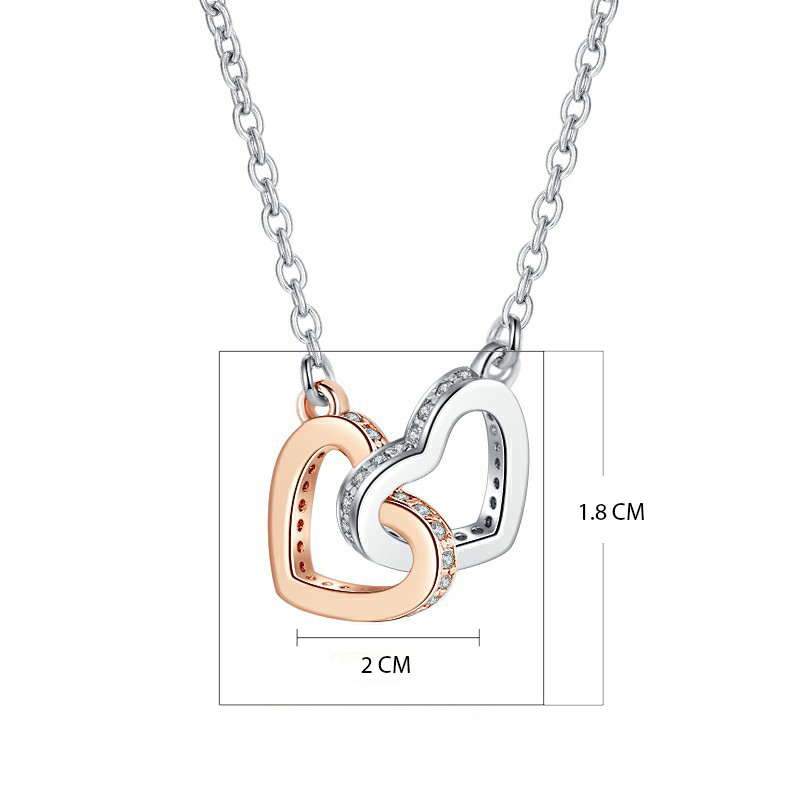 Titanix Ketting Dames – 925 Sterling Zilver – Dubbele Hartjes Rosé-Verguld – Tijdloze Verbondenheid