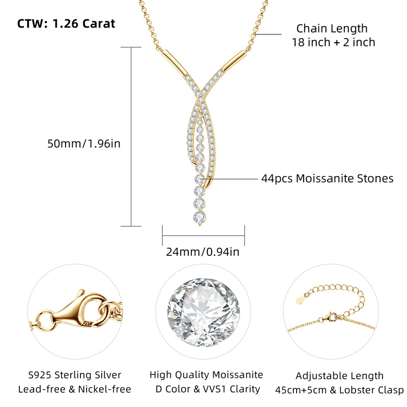 1.26 Karaat Moissanite (Lab-Diamant) | 925 Sterling Zilver, 18k goudverguld, met 44 stenen