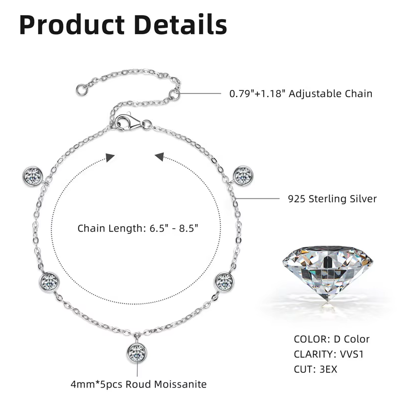 1.5 karaat moissanite (lab diamant) armband | 925 sterling Zilver, Witgoud ­verguld
