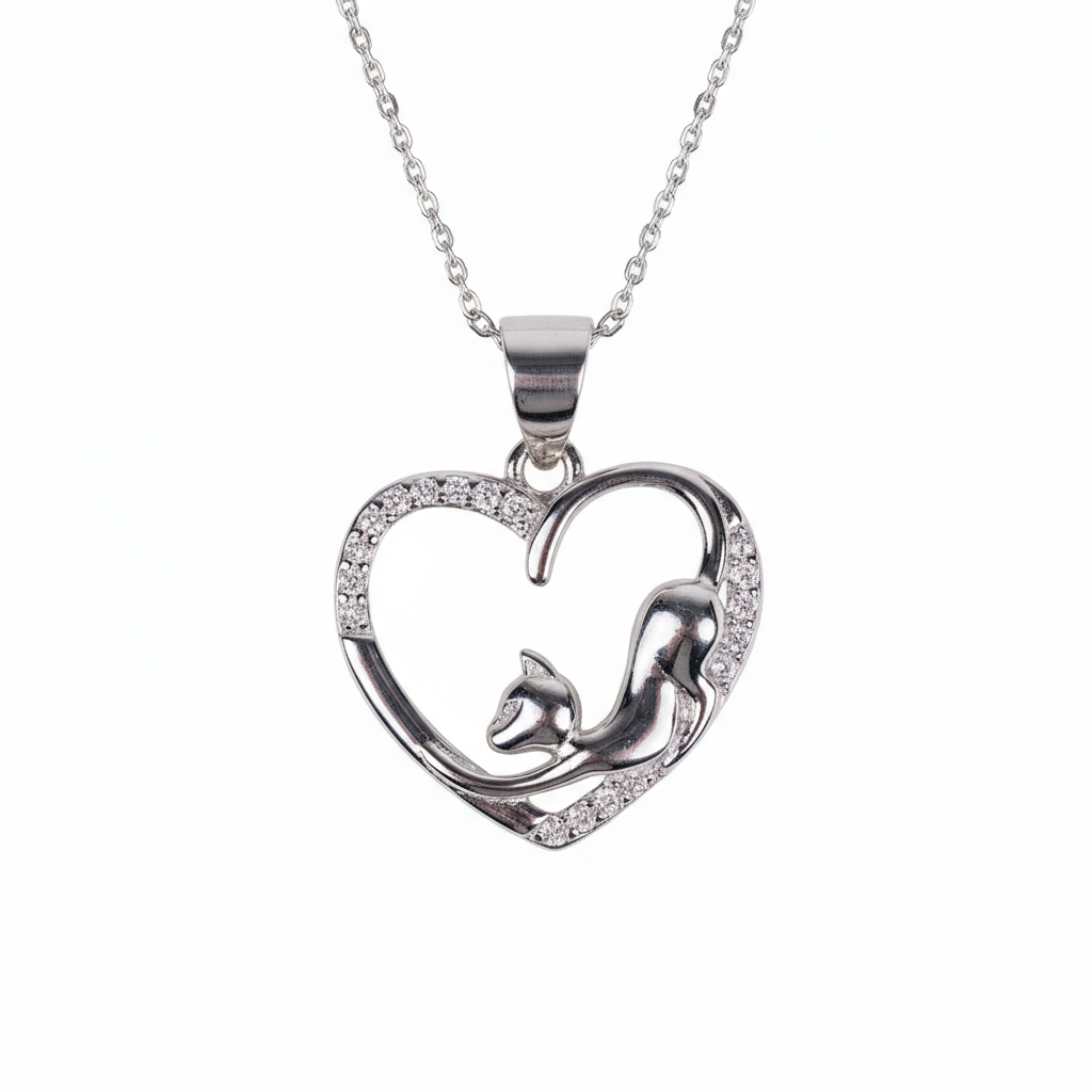 Titanix Ketting Dames – 925 Sterling Zilver – Hartje & Poes-Hanger – Speels & Elegant Cadeau