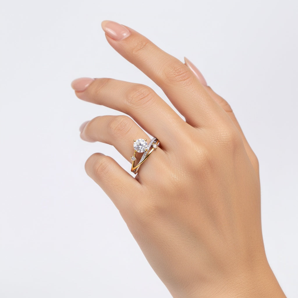 Titanix ring Dames – 925 Sterling Zilver, 18k goud­verguld – 1 Karaat Moissanite (Lab-Diamant) met GRA-Certificaat –Luxe Ring