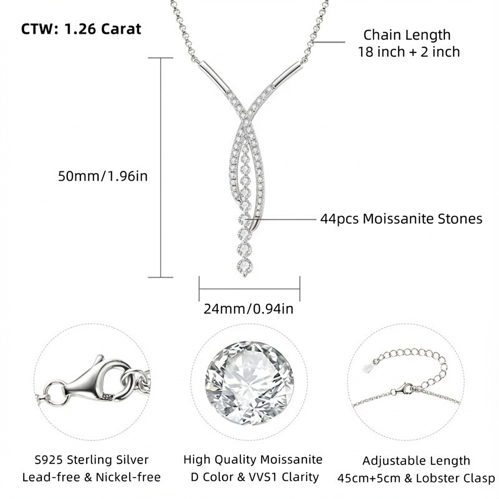 1.26 Karaat Moissanite (Lab-Diamant) | 925 Sterling Zilver, Platina verguld, met 44 stenen