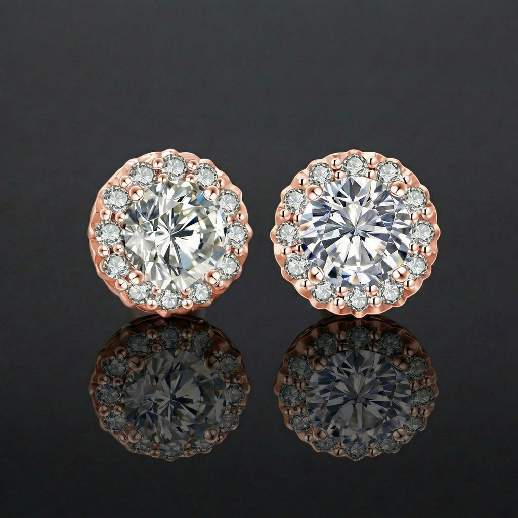 1.6 karaat moissanite (lab diamant) oorbellen | 925 sterling Zilver, 14k Roségoud ­verguld