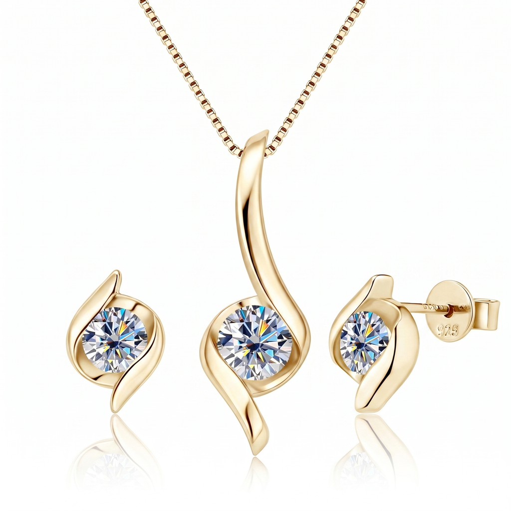 Titanix sieradenset – 2 karaat moissanite (lab diamant) – ketting + oorbellen | 925 sterling zilver, 18k goudverguld | met GRA-certificaat