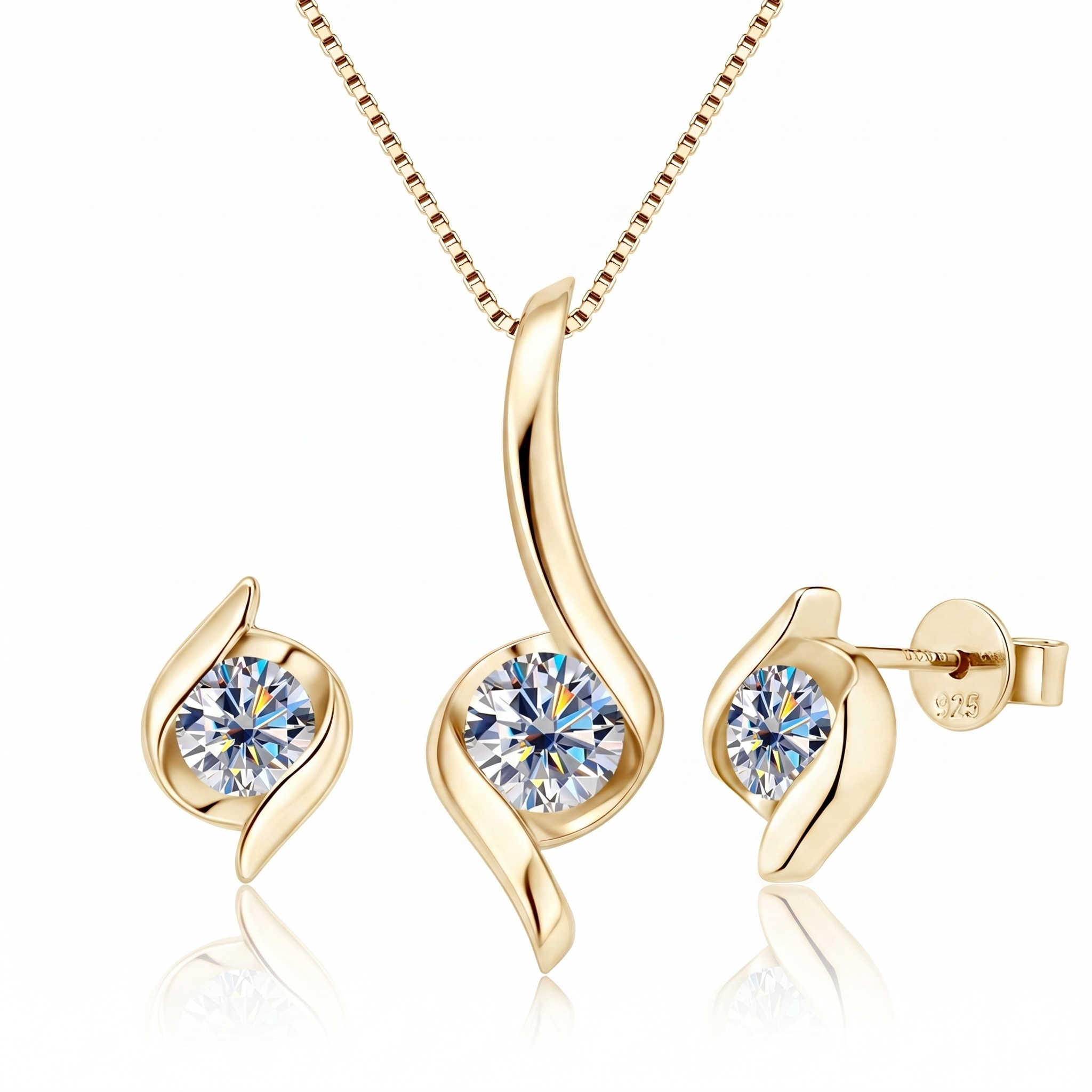 Titanix sieradenset – 2 karaat moissanite (lab diamant) – ketting + oorbellen | 925 sterling zilver, 18k goudverguld | met GRA-certificaat