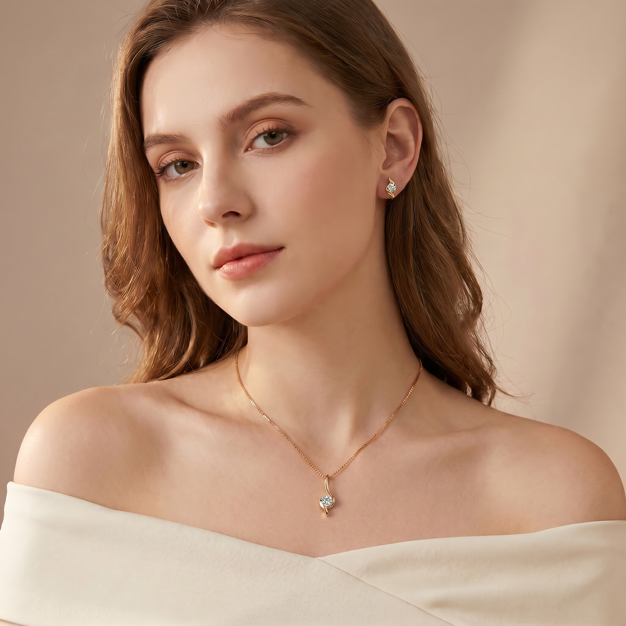 Titanix sieradenset – 2 karaat moissanite (lab diamant) – ketting + oorbellen | 925 sterling zilver, 18k goudverguld | met GRA-certificaat