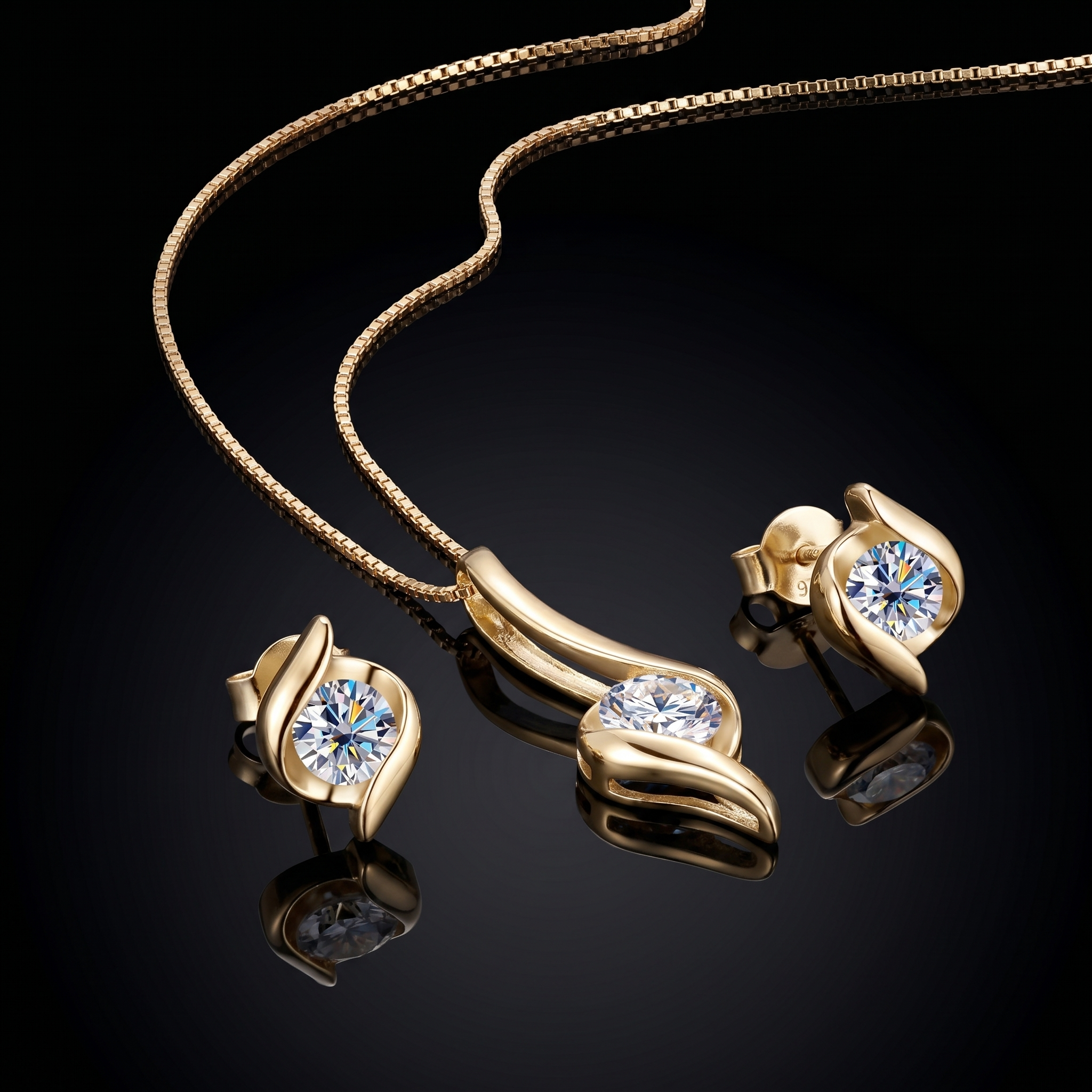 Titanix sieradenset – 2 karaat moissanite (lab diamant) – ketting + oorbellen | 925 sterling zilver, 18k goudverguld | met GRA-certificaat