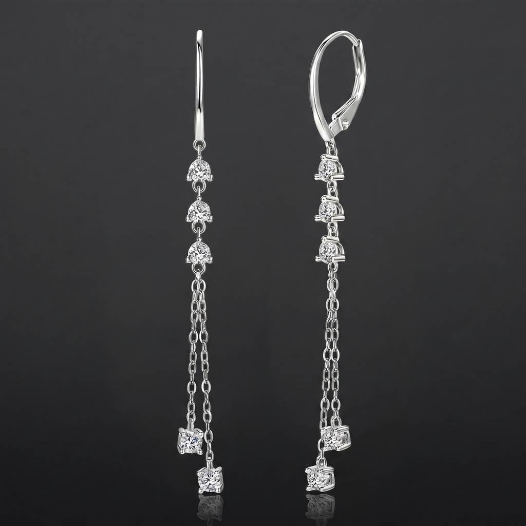 Titanix chain oorbellen – 1 karaat moissanite (lab diamant) – 925 sterling zilver, witgoudverguld | met GRA-certificaat