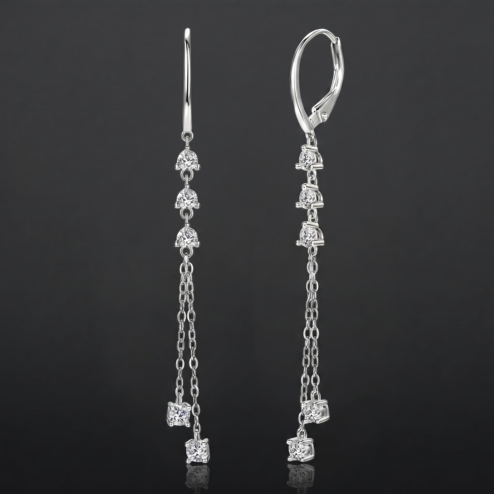 Titanix chain oorbellen – 1 karaat moissanite (lab diamant) – 925 sterling zilver, witgoudverguld | met GRA-certificaat