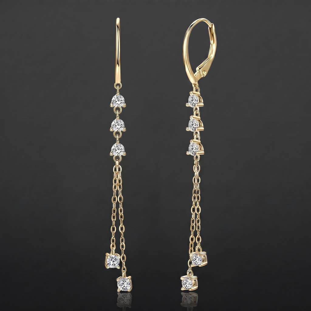 Titanix chain oorbellen – 1 karaat moissanite (lab diamant) – 925 sterling zilver, 18k goudverguld | met GRA-certificaat