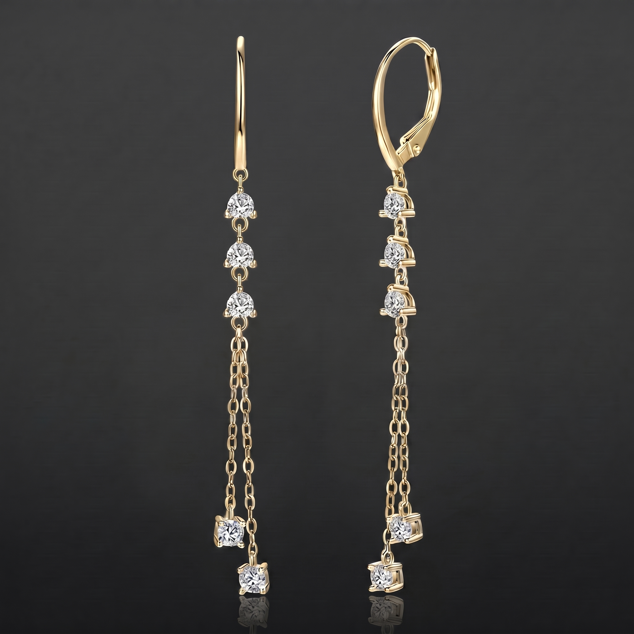Titanix chain oorbellen – 1 karaat moissanite (lab diamant) – 925 sterling zilver, 18k goudverguld | met GRA-certificaat