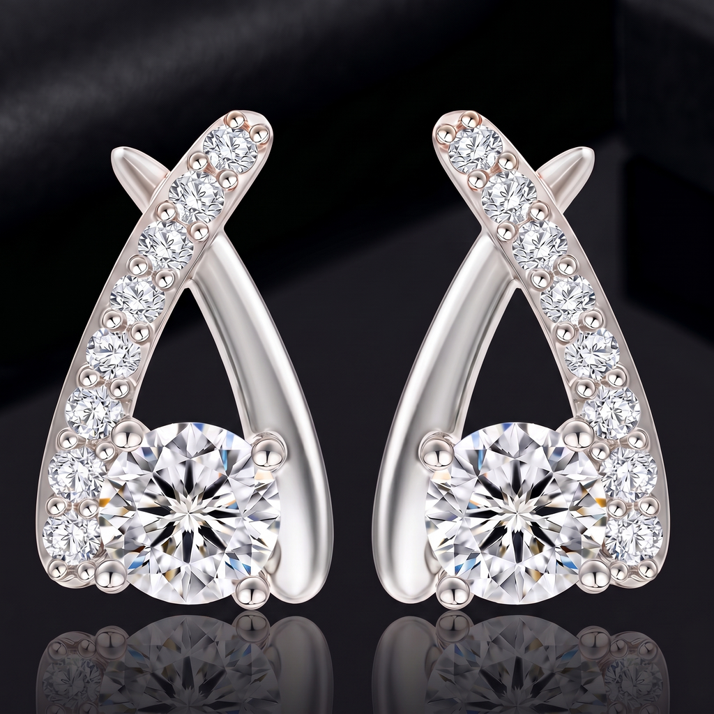 1 karaat moissanite (lab diamant) oorbellen | gekruist design, 925 sterling zilver, rhodiumverguld