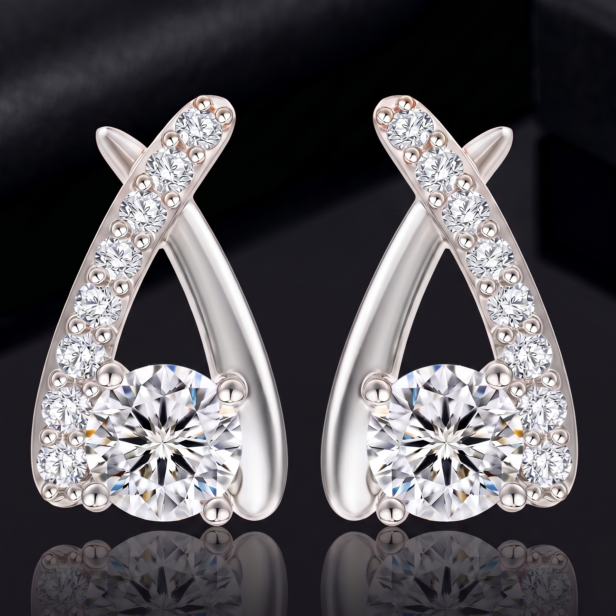 1 karaat moissanite (lab diamant) oorbellen | gekruist design, 925 sterling zilver, rhodiumverguld