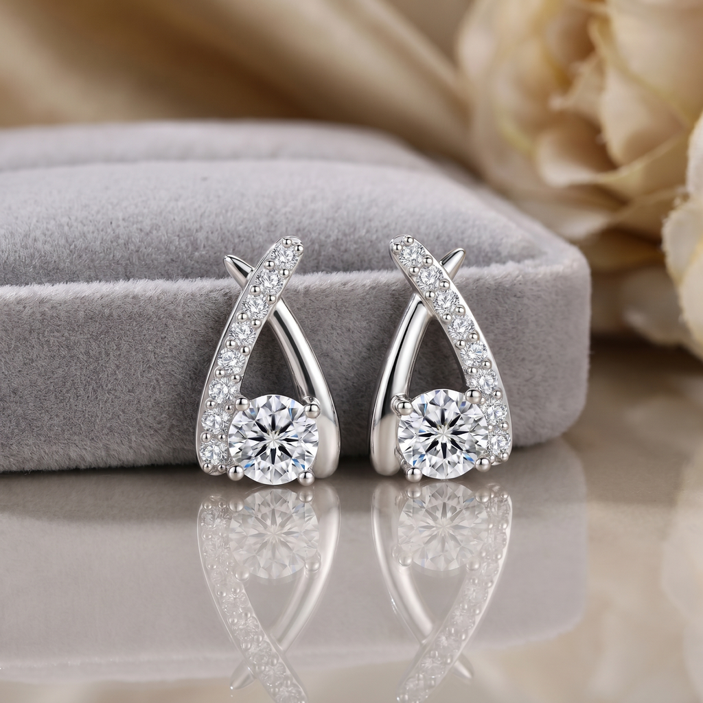 1 karaat moissanite (lab diamant) oorbellen | gekruist design, 925 sterling zilver, rhodiumverguld