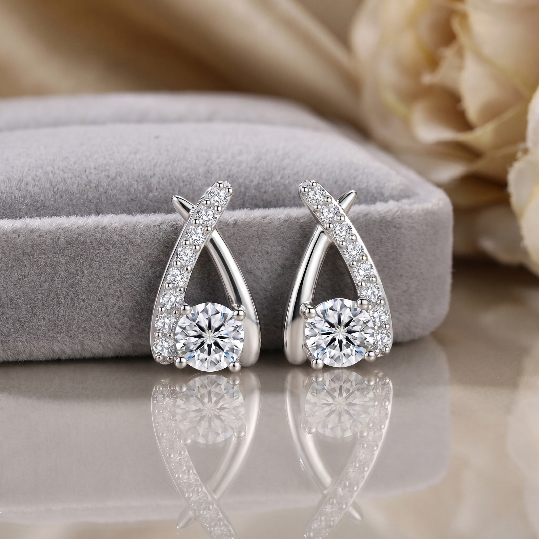 1 karaat moissanite (lab diamant) oorbellen | gekruist design, 925 sterling zilver, rhodiumverguld
