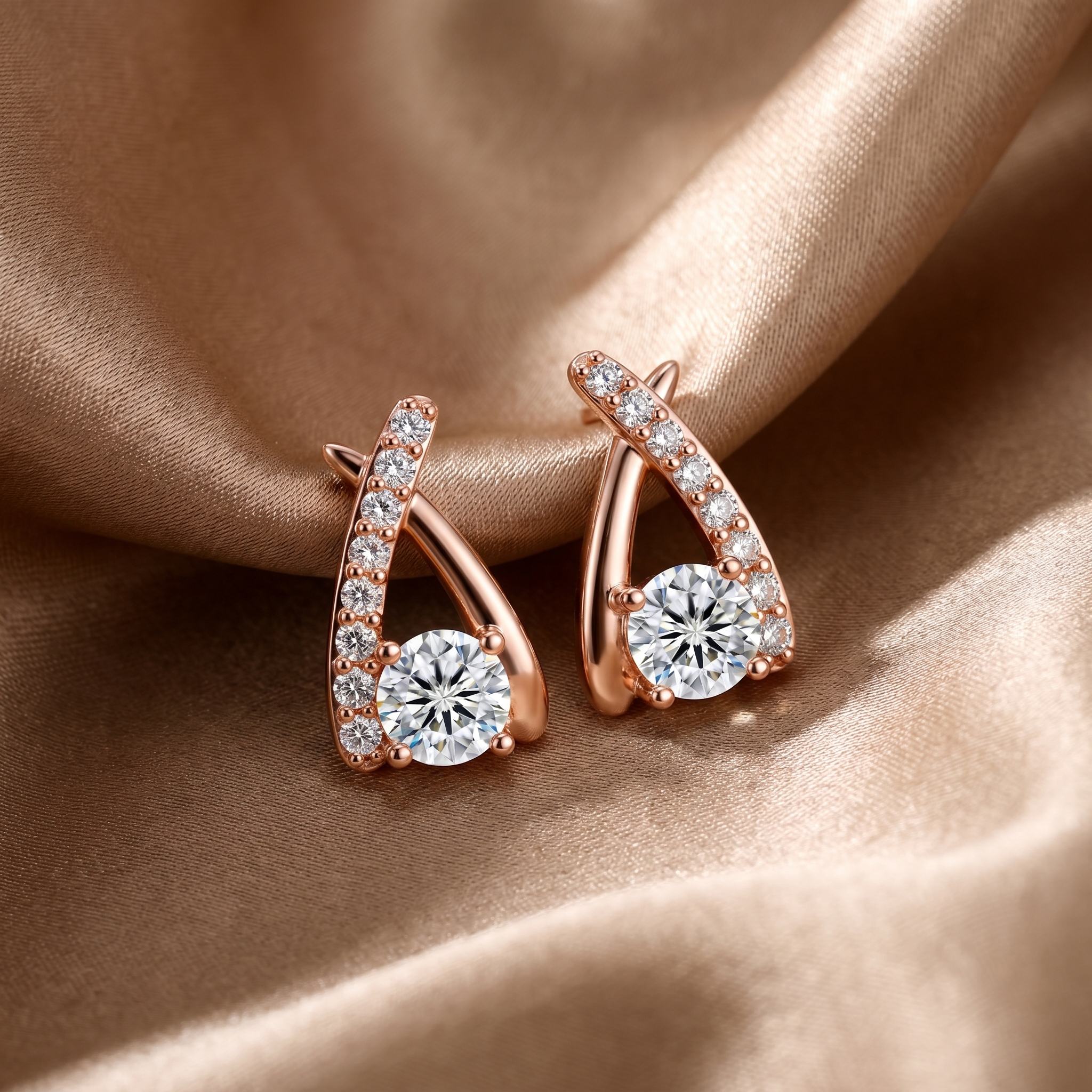 1 karaat moissanite (lab diamant) oorbellen | gekruist design, 925 sterling zilver, 14k roségoudverguld