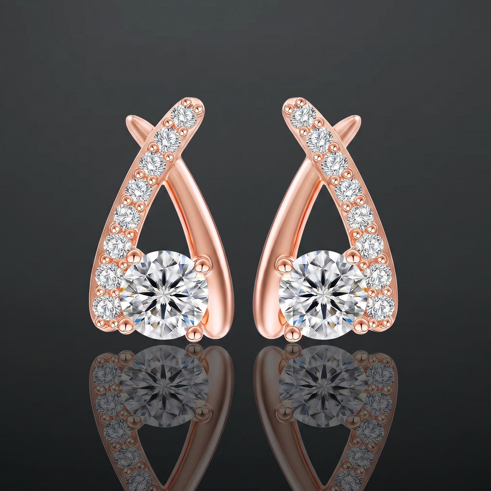 Zilveren Moissanite Gekruiste Oorbellen – 1 Karaat (roségoudverguld)