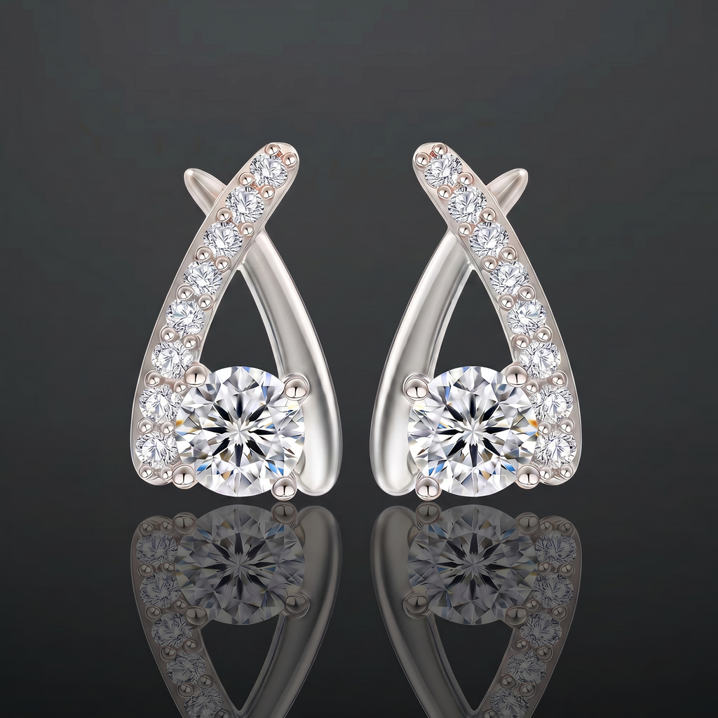 Zilveren Moissanite Gekruiste Oorbellen – 1 Karaat (rhodiumverguld)