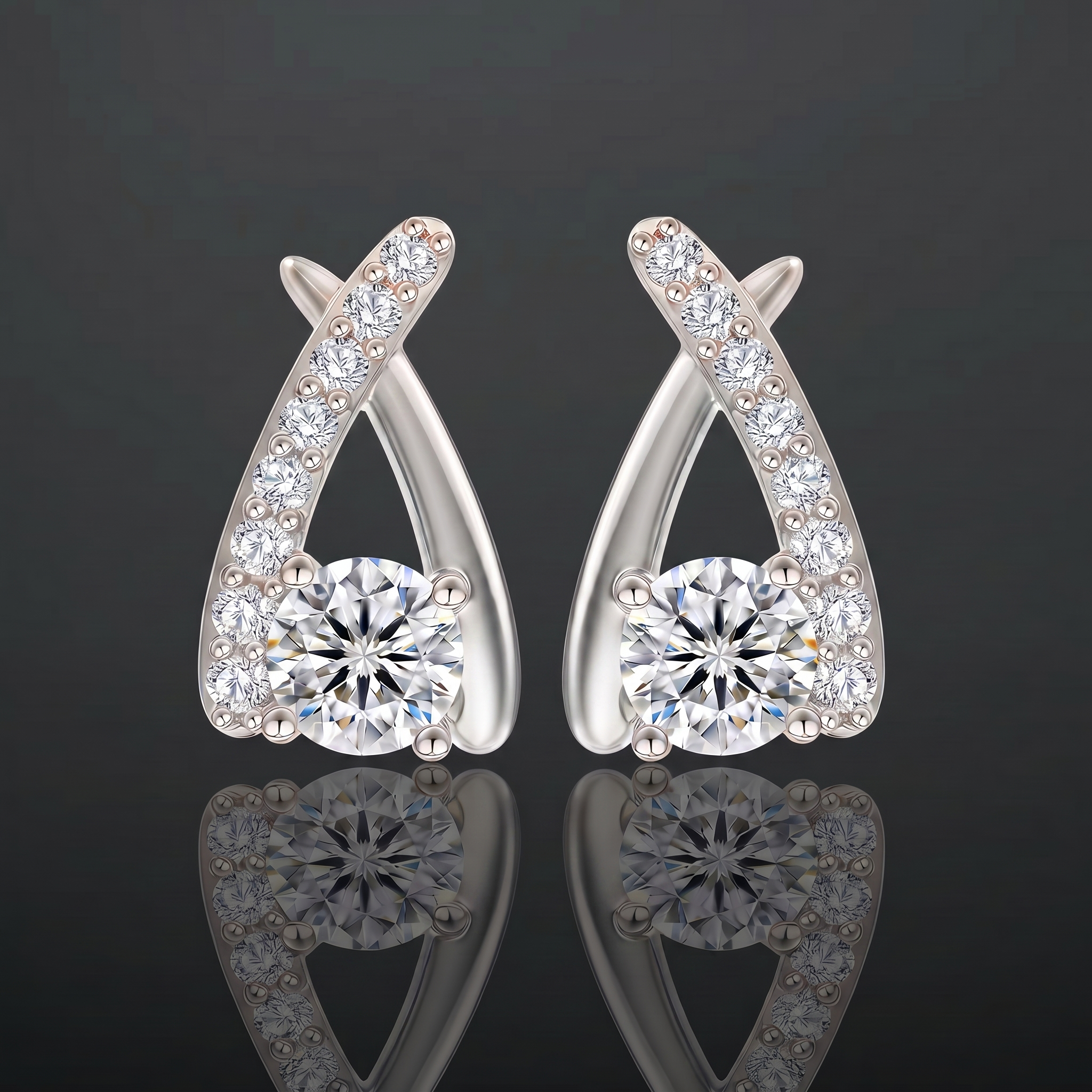 Zilveren Moissanite Gekruiste Oorbellen – 1 Karaat (rhodiumverguld)