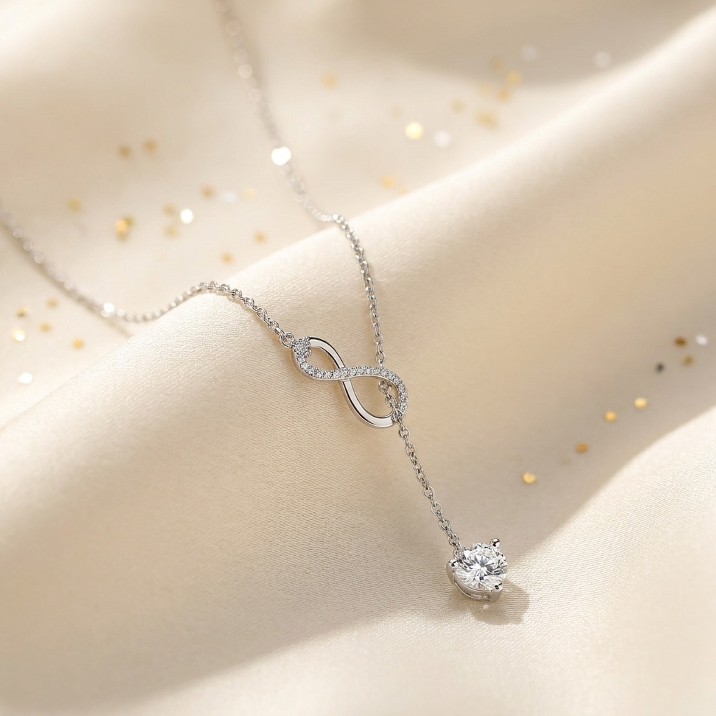 Moissanite Y-lariat ketting lifestyle - 925 sterling zilver, rhodiumverguld