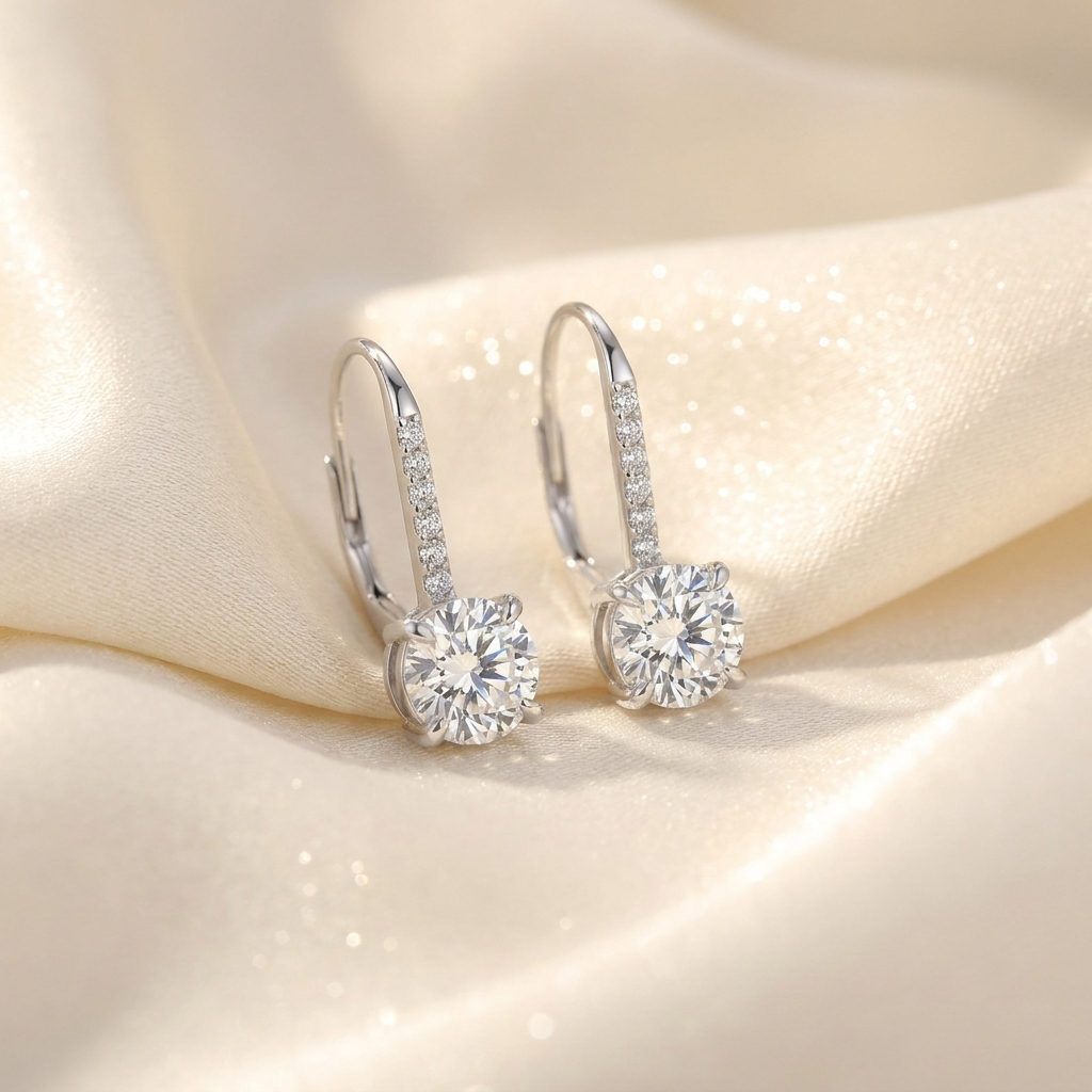 Moissanite oorbellen lifestyle - 925 sterling zilver, 14k witgoudverguld