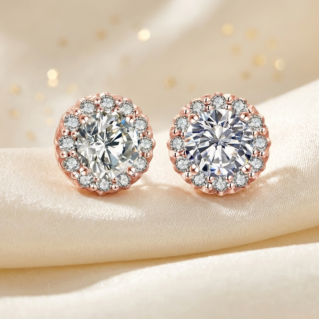 Moissanite oorbellen lifestyle - 925 sterling zilver, 14k roségoudverguld