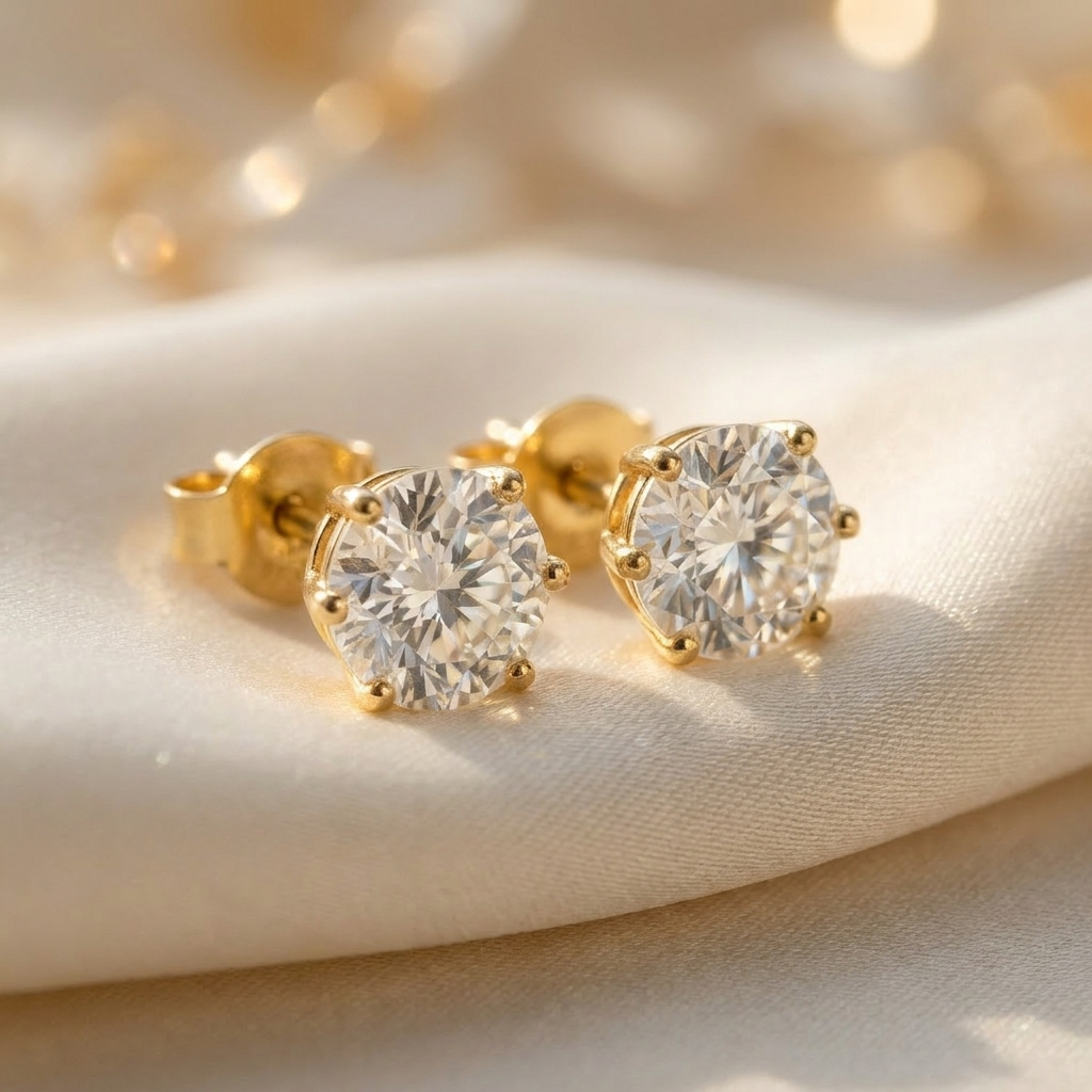 2 karaat moissanite oorbellen lifestyle - 925 sterling zilver, 18k goudverguld