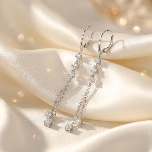 Moissanite chain oorbellen lifestyle - 925 sterling zilver, witgoudverguld