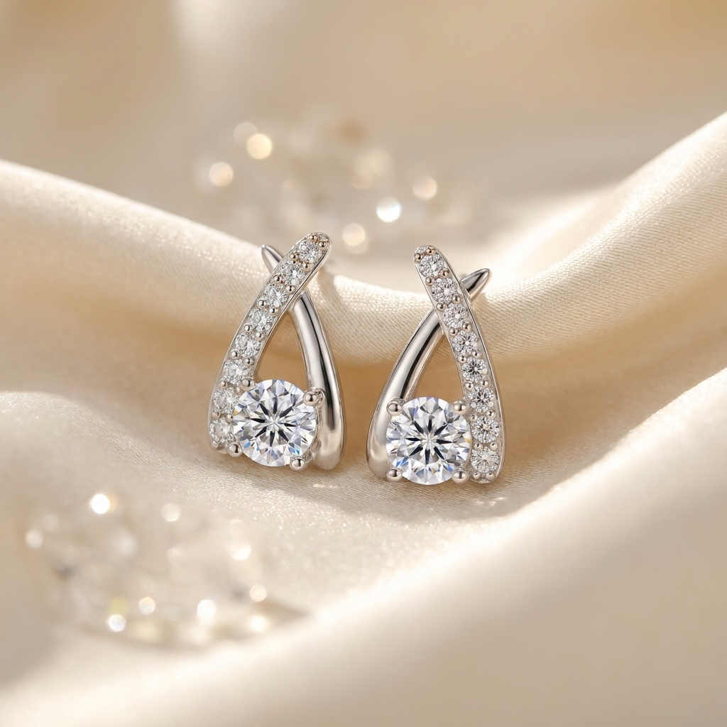Moissanite oorbellen gekruist design lifestyle - 925 sterling zilver, rhodiumverguld