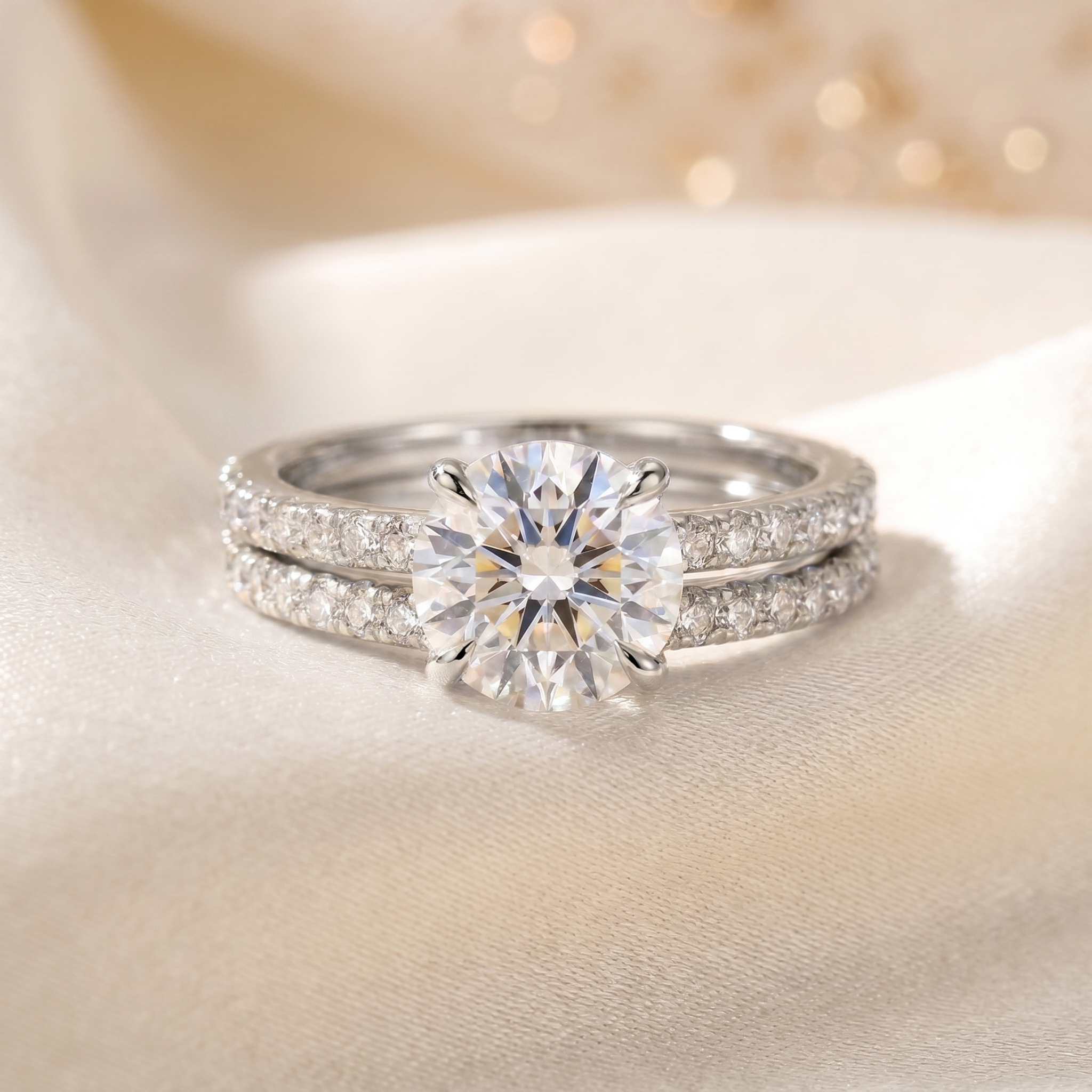Zilveren Moissanite Bridal Ringset – 2 Karaat (witgoudverguld)