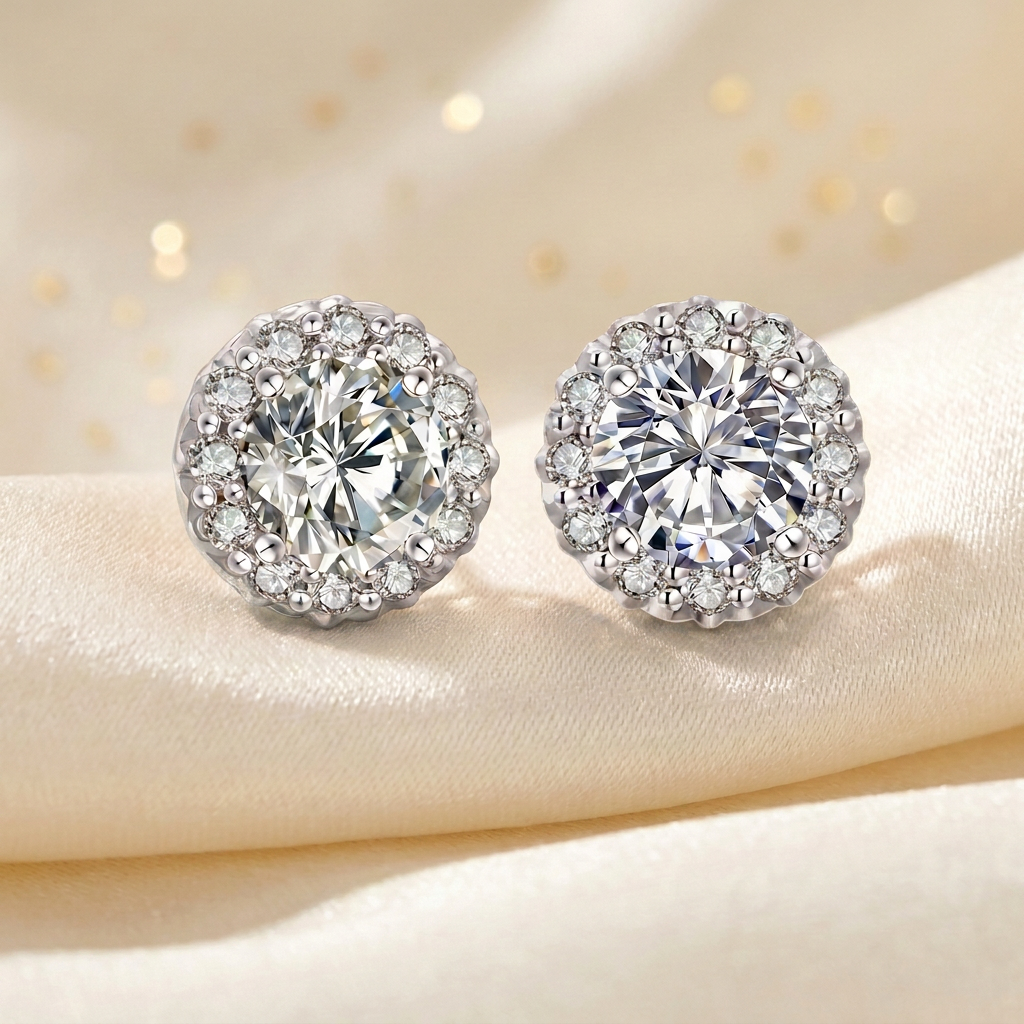 Moissanite oorbellen 1 karaat - 925 sterling zilver, rhodium verguld