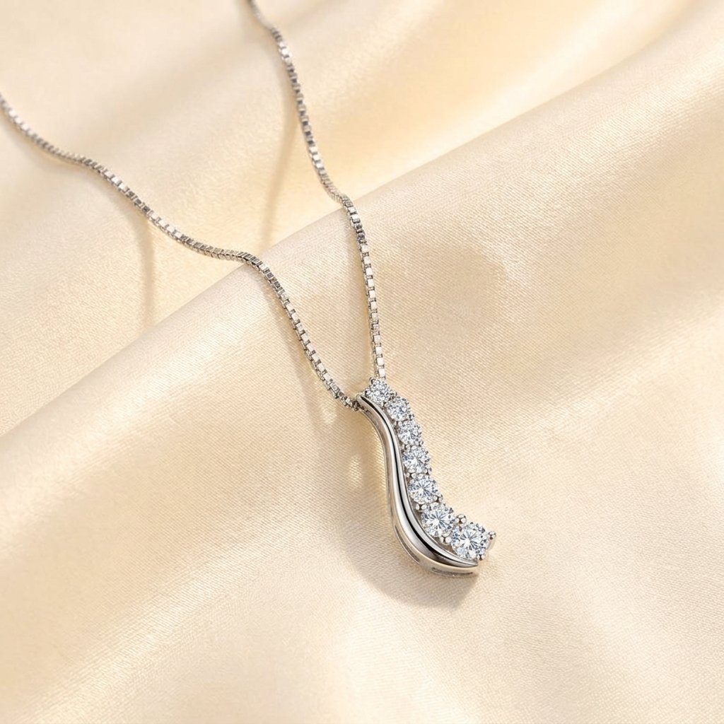 Moissanite curve ketting - 925 sterling zilver, rhodium verguld