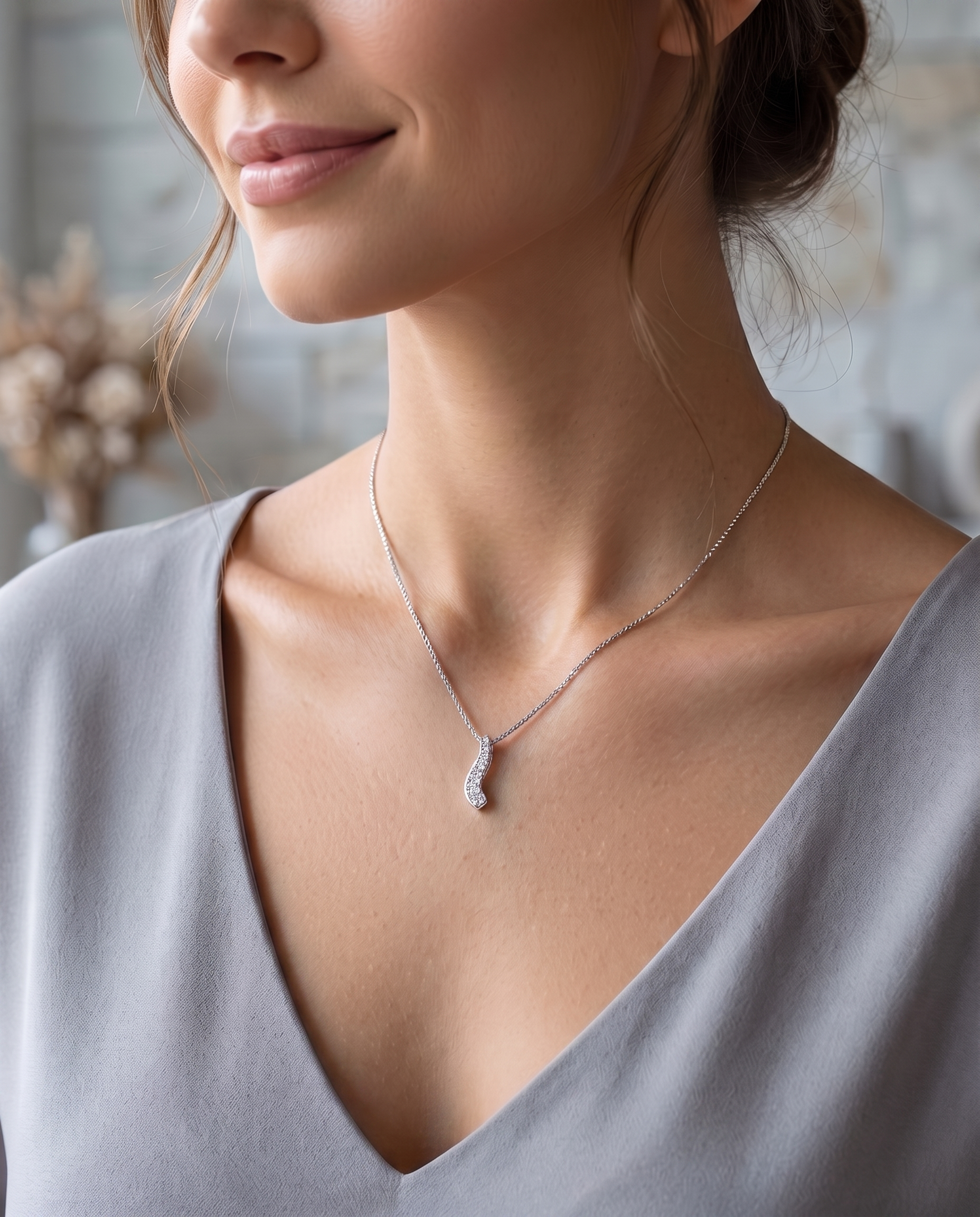 Zilveren Moissanite Curve Ketting – 0,44 Karaat (rhodiumverguld)