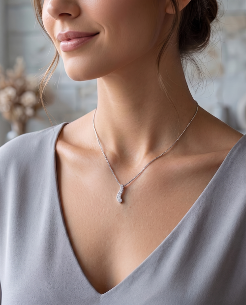 Zilveren Moissanite Curve Ketting – 0,44 Karaat (rhodiumverguld)