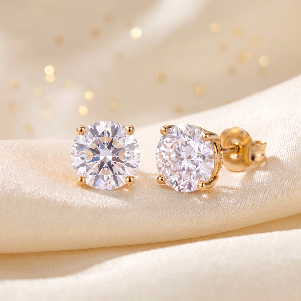 Zilveren Moissanite Oorbellen 2 Karaat 18k goudverguld