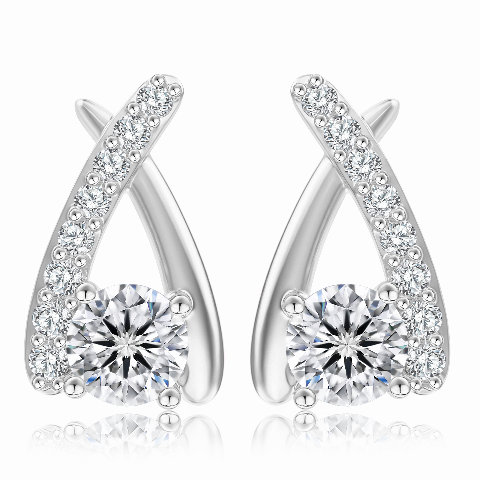 1 karaat moissanite (lab diamant) oorbellen | gekruist design, 925 sterling zilver, rhodiumverguld